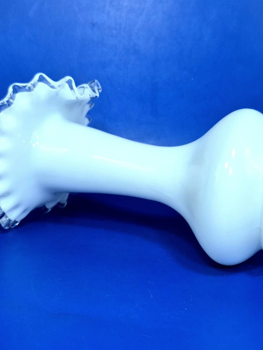 Vintage Fenton Silver Crest Milk Glass Ruffled Vase